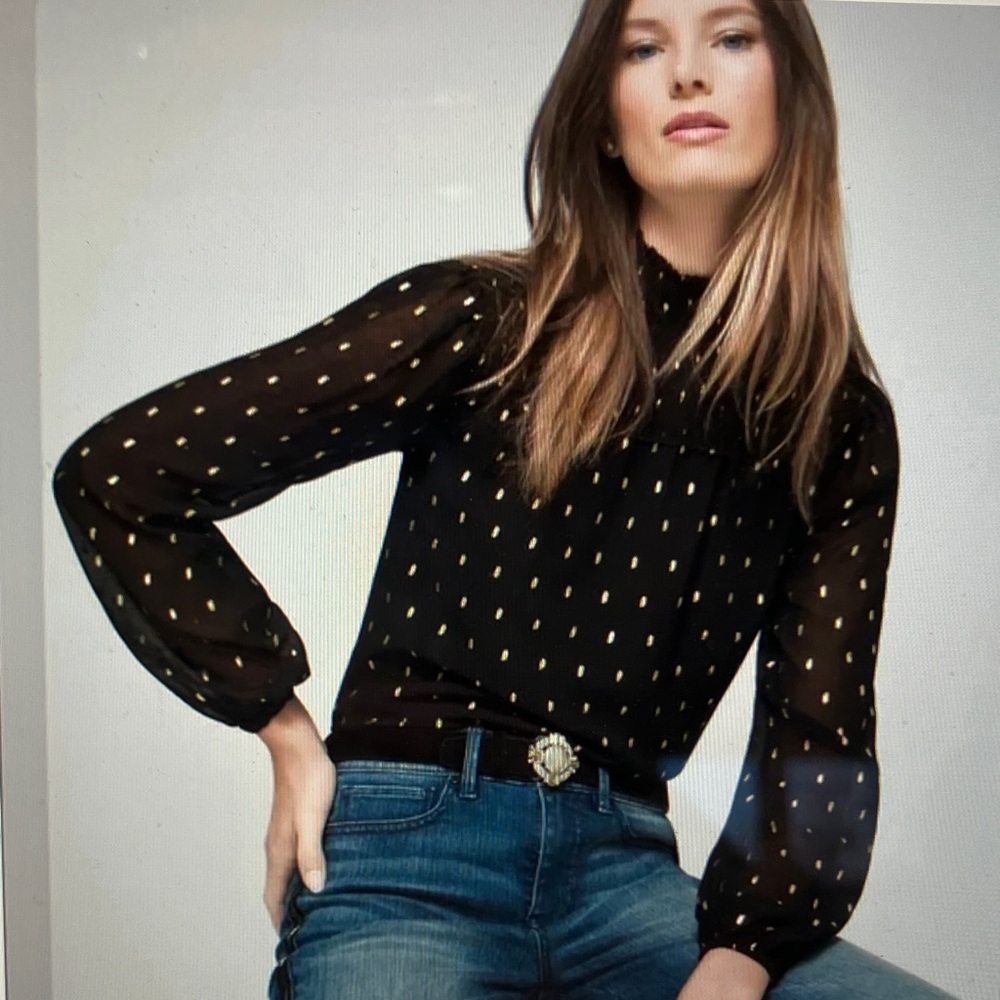 NWOT White House/Black Market Black and Gold Foil Blouse - Sz S